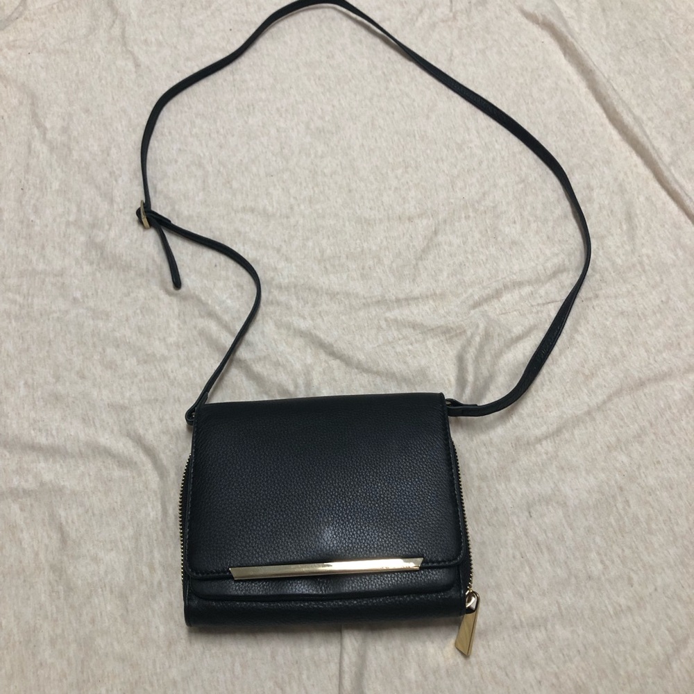 Vince Camuto Anika Crossbody Purse Black Genuine Leather Classic Timeless